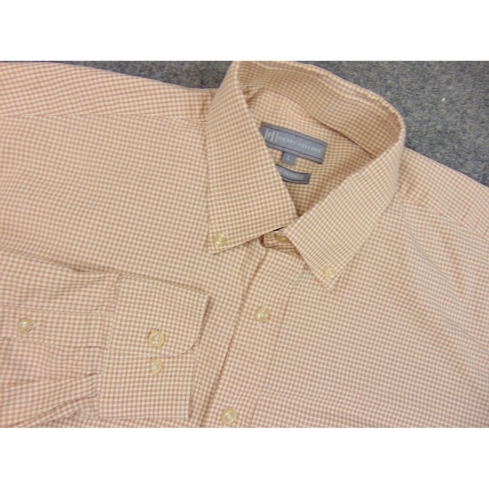 Hickey Freeman Button Down Shirt Mens Large Orange White Check Woven in Italy